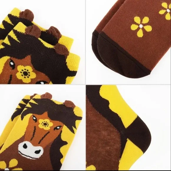 NEW 5 pairs horse print colorful crew socks women’s size 6-9.5 stocking stuffer - Picture 4 of 16